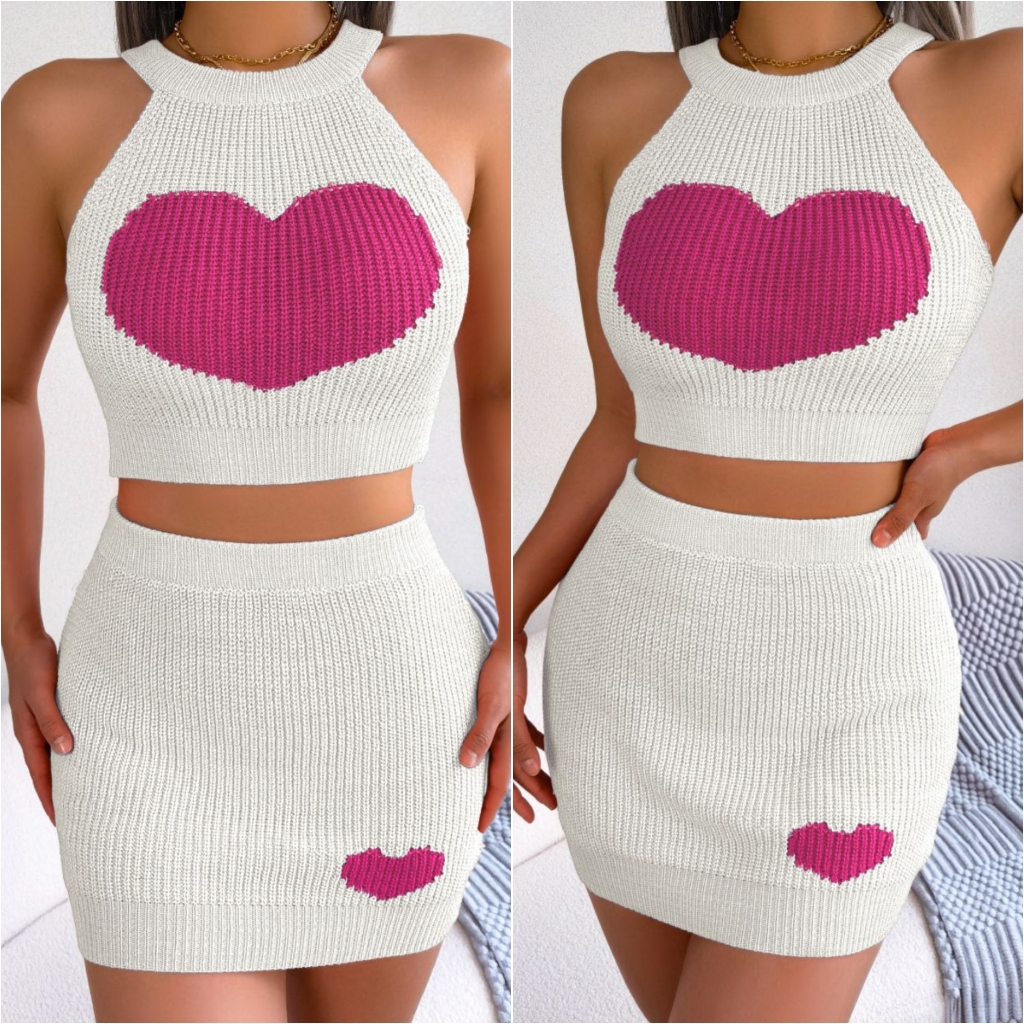 Sweetheart Ribbed Knit Set - White
